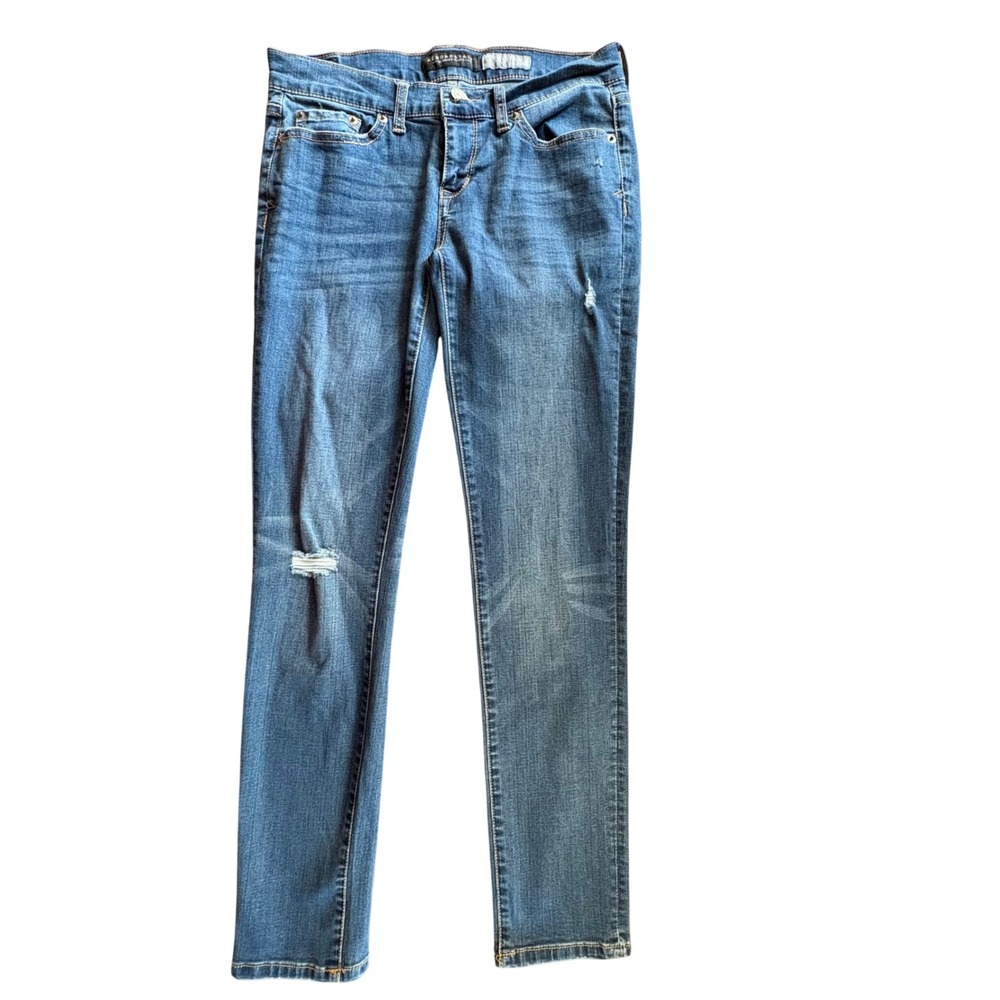 Aeropostale Skinny Jeans Women 2 Short Blue Distressed Low Rise Stretch Med Wash